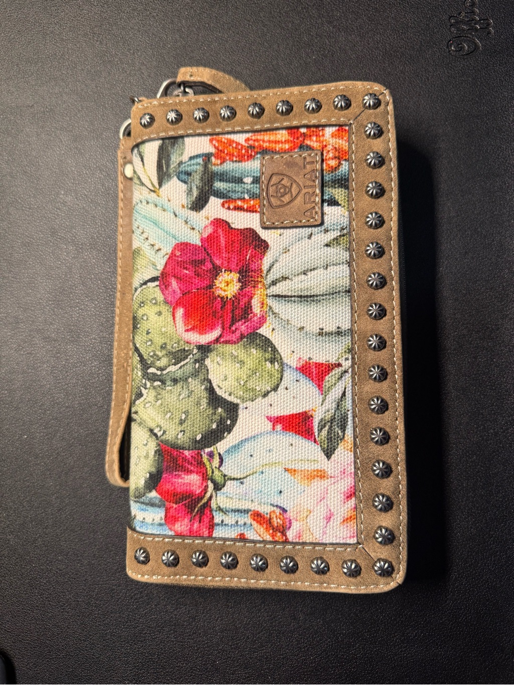 Ariat Western Cactus Floral Zip Around Wristlet Wallet Studded